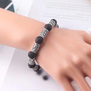 Norse Viking Lava Stone Runes Bracelet